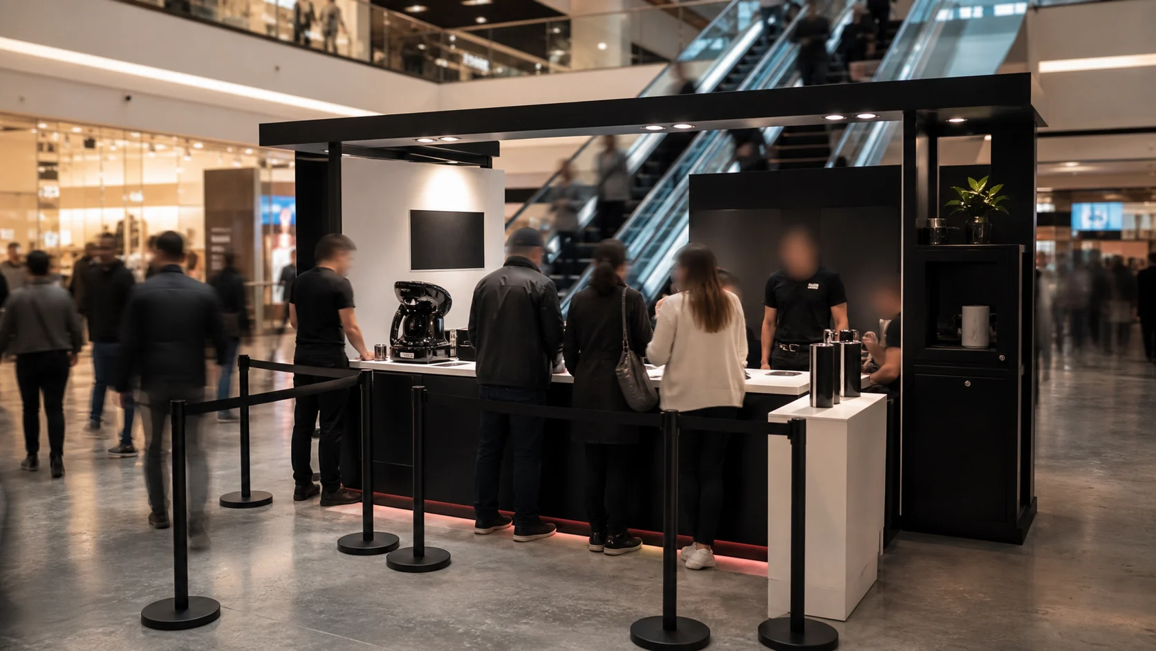 Activación BTL premium en centro comercial con módulo temporal, staff y visitantes